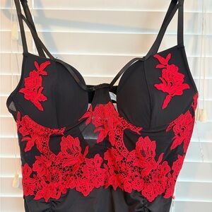 Elegant Black and Red Lace nightgown
